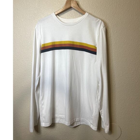 Old Navy Striped Retro Soft Washed White Long Sleeve Crew Neck Men's Tee Medium - Picture 1 of 8
